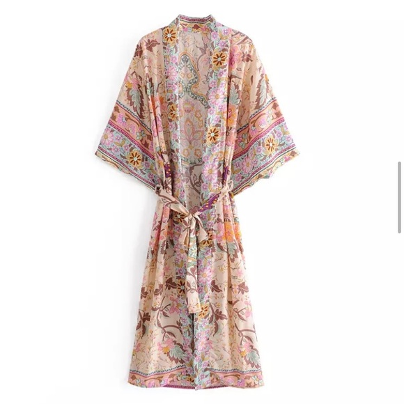 Last 1 New Bohemian Kimono Duster Jacket Robe Swim Cover Up Cardigan Duster - Picture 5 of 11